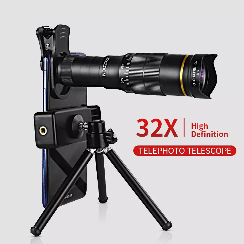 New Outdoor 32x Super Telephoto for Smartphone Mobile Phone Camera Lens 4K Zoom Monocular with Tripod Long Range Telescope