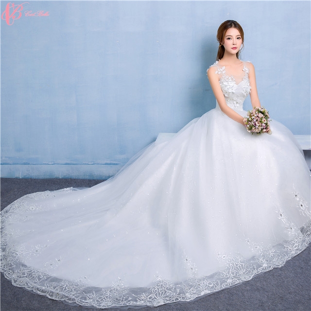 Alibaba Sexy Lace Applique Long Tail V Neck Wedding  Dress  