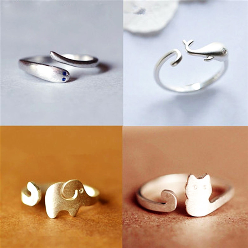 Sterling Silver Ring Brushed Snake/ Dolphin /Cat /Elephant Style Couple Ring Open Adjustable Ring