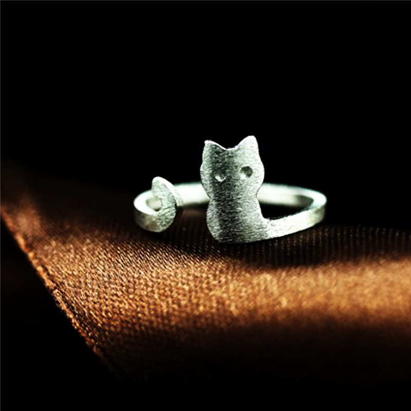 Sterling Silver Ring Brushed Snake/ Dolphin /Cat /Elephant Style Couple Ring Open Adjustable Ring