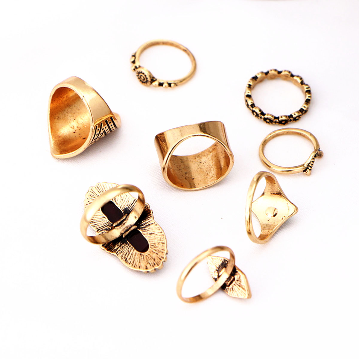 NEW Fashion 8PCS / Set Rings Set Bohemian Elephant Head Arrow Moon Snack Turquoise Rings