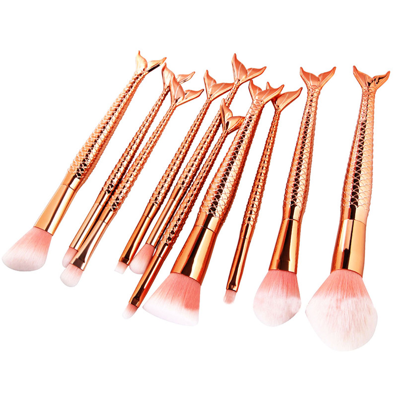 10PCS Mermaid Makeup Brushes Foundation Eyebrow Eyeliner Blush Cosmetic Concealer Brushes