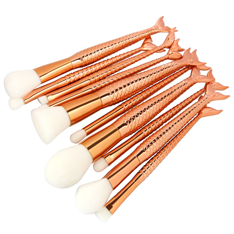 10PCS Mermaid Makeup Brushes Foundation Eyebrow Eyeliner Blush Cosmetic Concealer Brushes