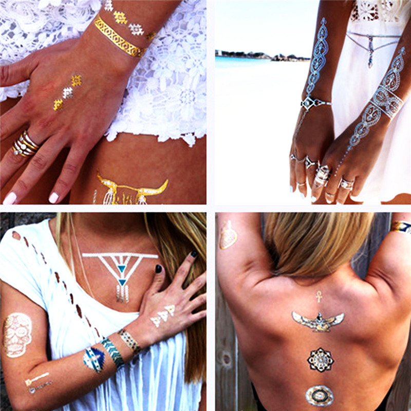 Metallic Temporary Tattoos Color Flash Fake Non - toxic Waterproof Tattoo Stickers