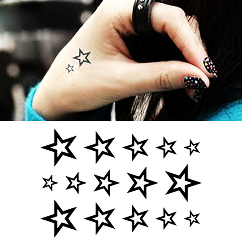 New Solid Hollow Five-pointed Star Tattoo Stickers Watertight Non-toxic