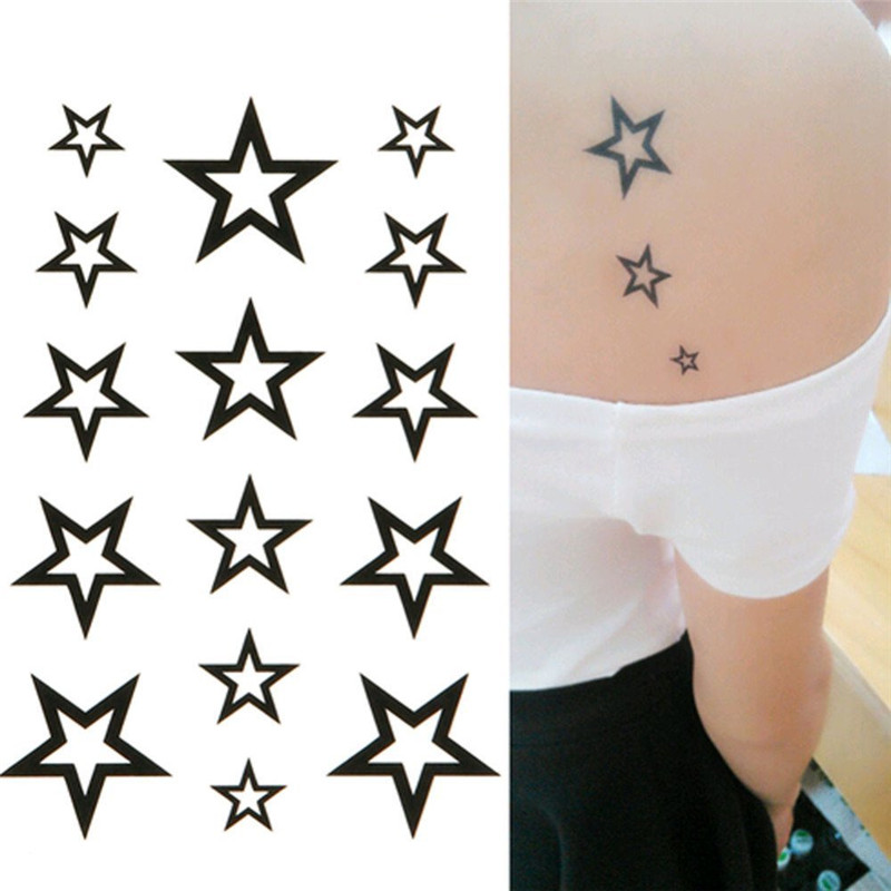 New Solid Hollow Five-pointed Star Tattoo Stickers Watertight Non-toxic