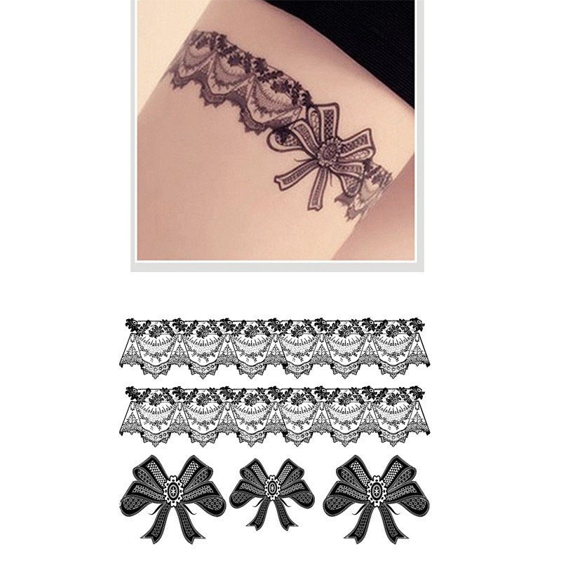Fashion Black Lace Temporary Tattoo Stickers Waterproof Body Art Tattoo Sticker