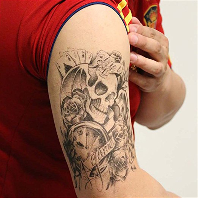 Waterproof Temporary Tattoos Sticker for Couple Skull Poker Clock Rose Body Art