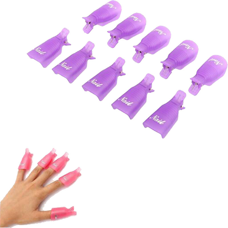 10PCS / Set Plastic Nail Art Polish Remover Wrap Cap Tools