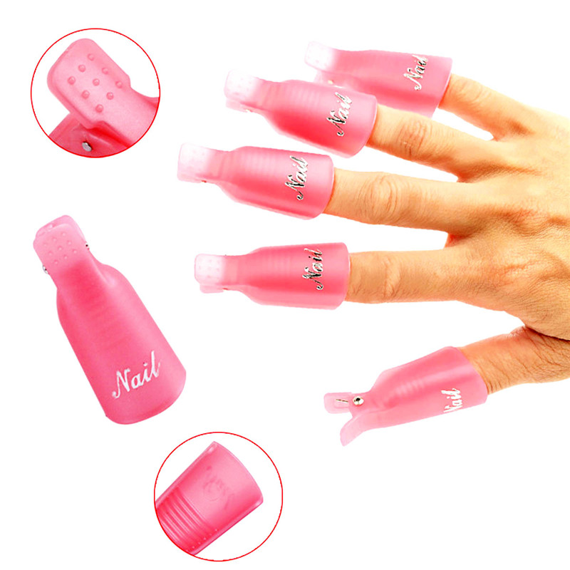 10PCS / Set Plastic Nail Art Polish Remover Wrap Cap Tools