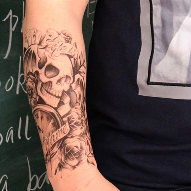 Waterproof Temporary Tattoos Sticker for Couple Skull Poker Clock Rose Body Art