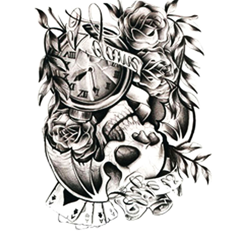 Waterproof Temporary Tattoos Sticker for Couple Skull Poker Clock Rose Body Art