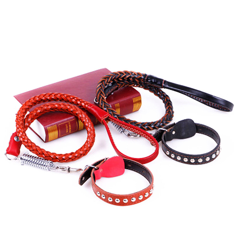 New Leather Large Dog Leashes Pet Traction Rope Collar belt Kit