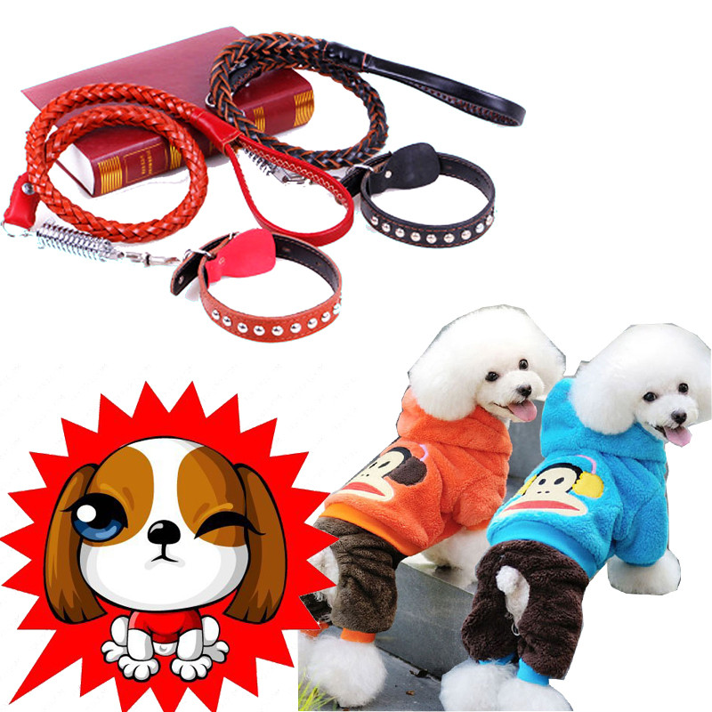 New Leather Large Dog Leashes Pet Traction Rope Collar belt Kit