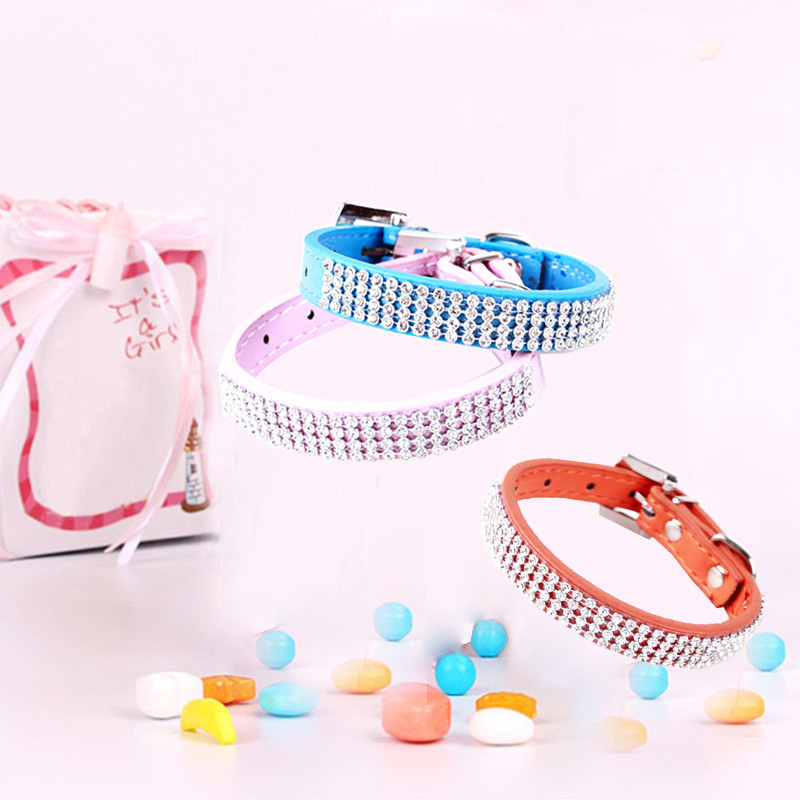 Bling Crystal Rhinestone PU Leather Puppy Dog Pet Collars Cat Collars