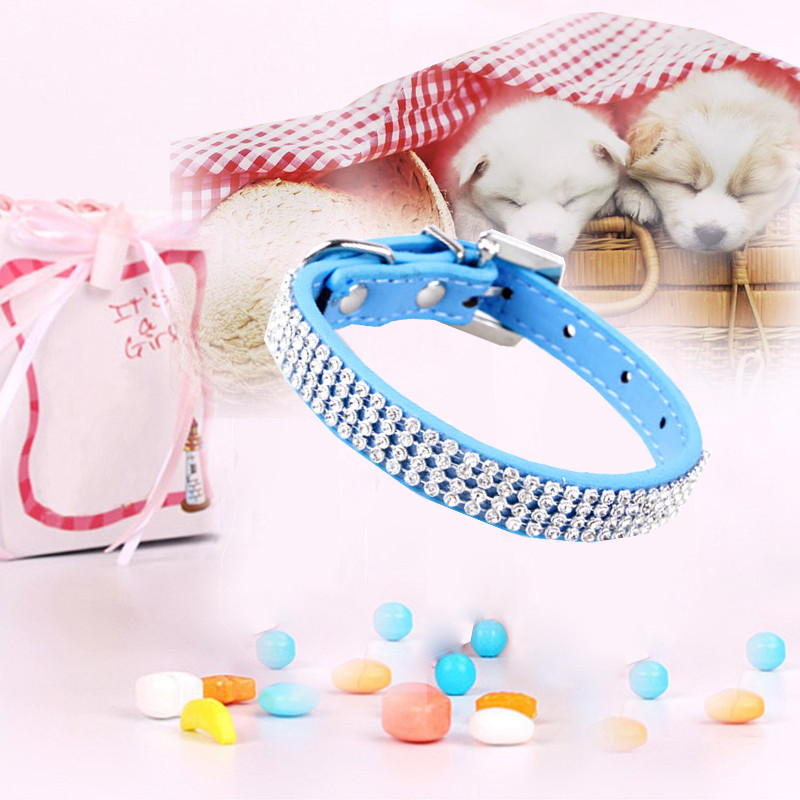 Bling Crystal Rhinestone PU Leather Puppy Dog Pet Collars Cat Collars