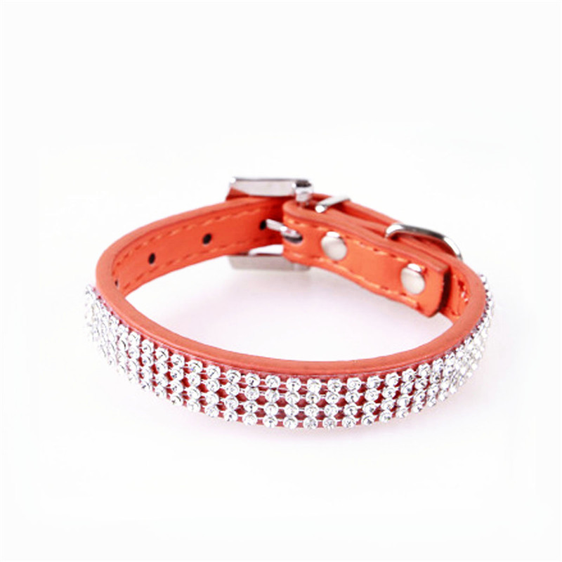 Bling Crystal Rhinestone PU Leather Puppy Dog Pet Collars Cat Collars