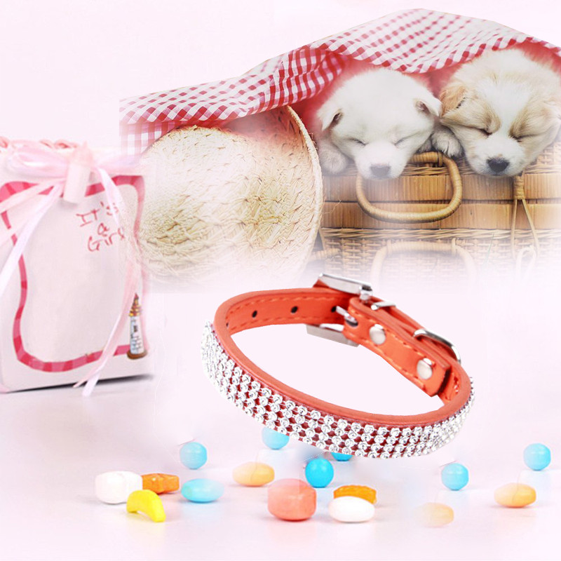 Bling Crystal Rhinestone PU Leather Puppy Dog Pet Collars Cat Collars