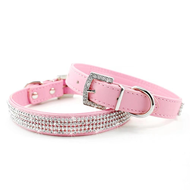 Bling Crystal Rhinestone PU Leather Puppy Dog Pet Collars Cat Collars