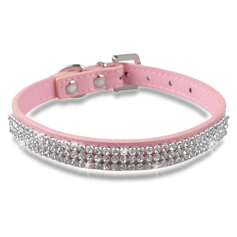 Bling Crystal Rhinestone PU Leather Puppy Dog Pet Collars Cat Collars