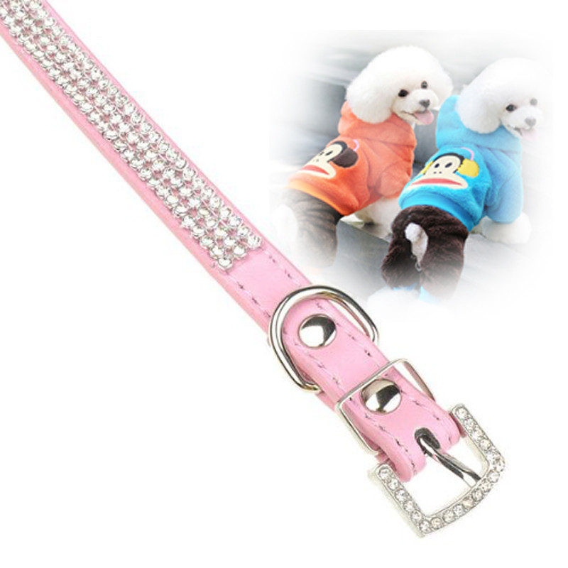 Bling Crystal Rhinestone PU Leather Puppy Dog Pet Collars Cat Collars