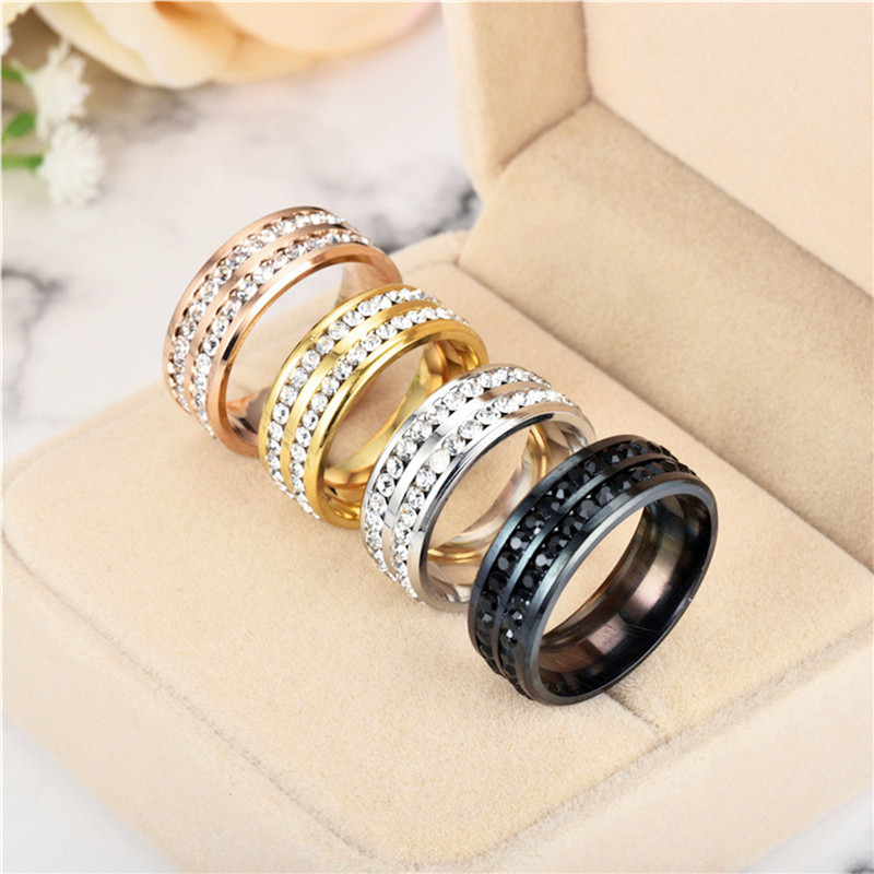 2 Rows Crystal Engagement Rings Four Colors Costume Wedding Rings for Women