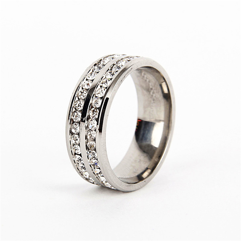 2 Rows Crystal Engagement Rings Four Colors Costume Wedding Rings for Women