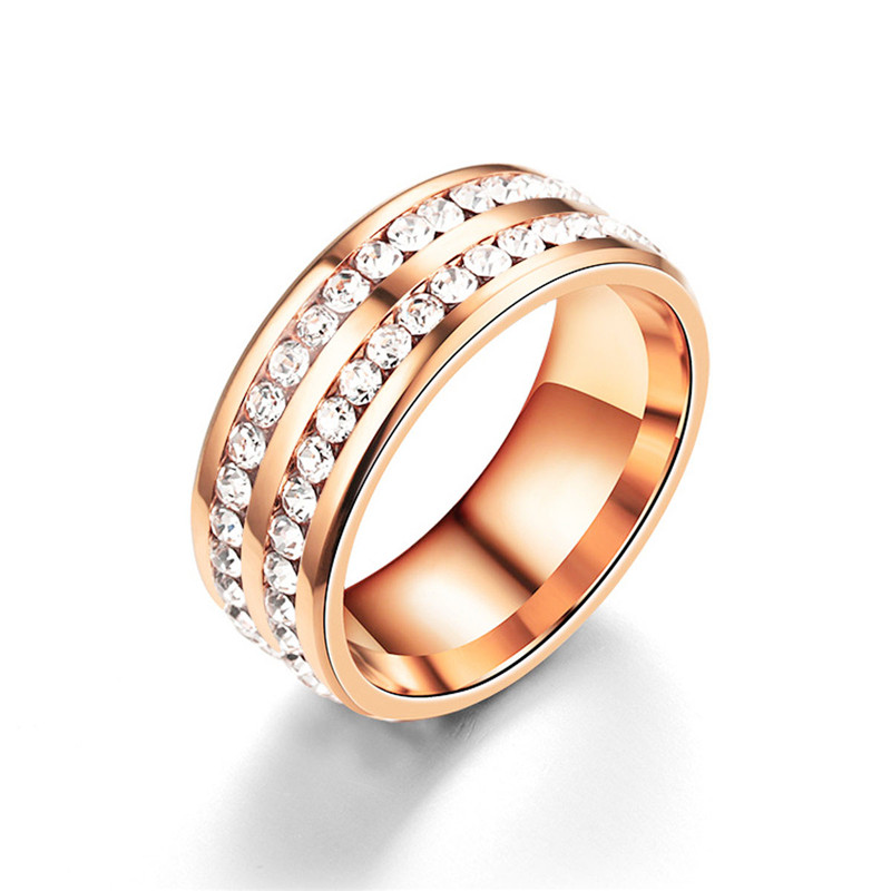 2 Rows Crystal Engagement Rings Four Colors Costume Wedding Rings for Women