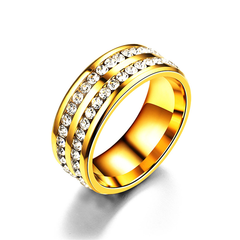 2 Rows Crystal Engagement Rings Four Colors Costume Wedding Rings for Women