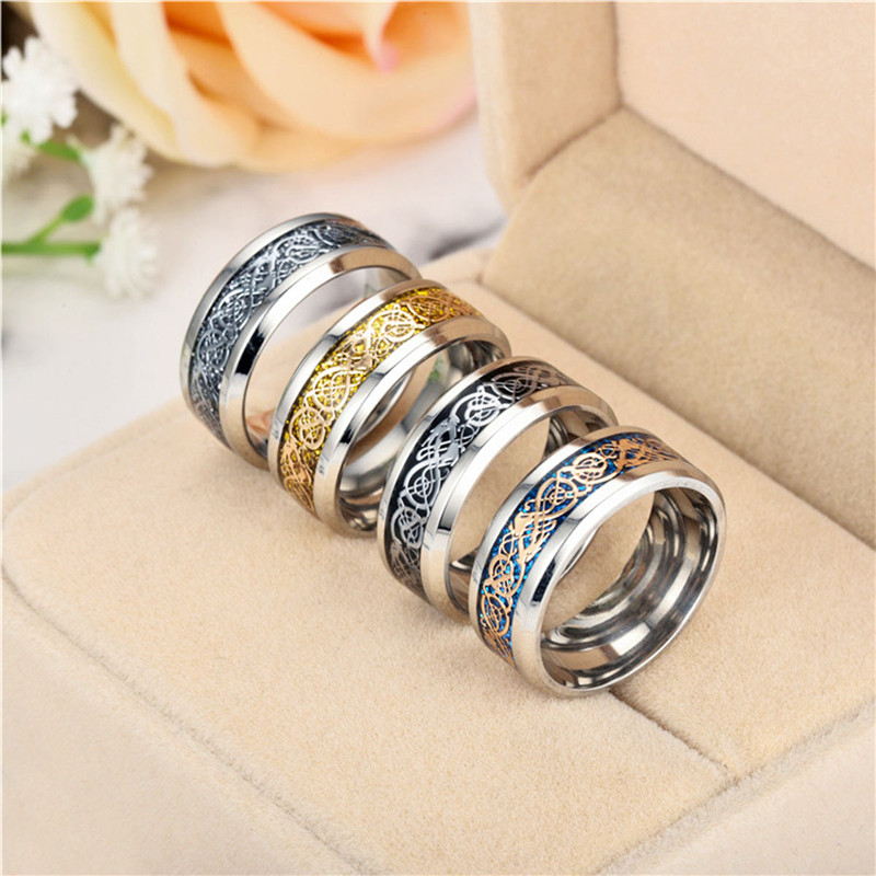 Vintage Four Colors stainless steel Dragon Ring Mens Jewelry for Wedding Band male ring for lovers