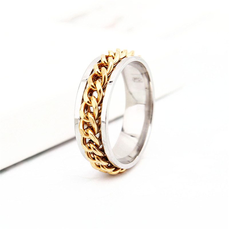 New High-end Boutique Stainless Steel Chain Punk Rock Style Rotatable Ring 3 Colors for Man