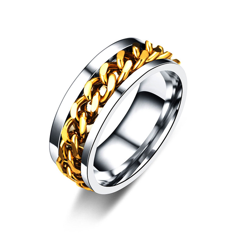 New High-end Boutique Stainless Steel Chain Punk Rock Style Rotatable Ring 3 Colors for Man