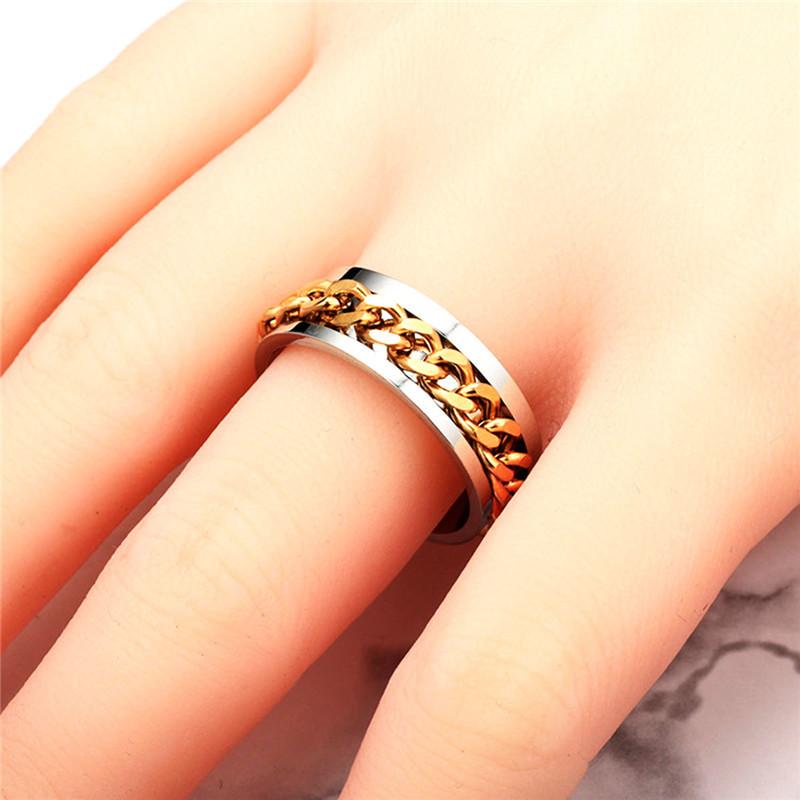 New High-end Boutique Stainless Steel Chain Punk Rock Style Rotatable Ring 3 Colors for Man