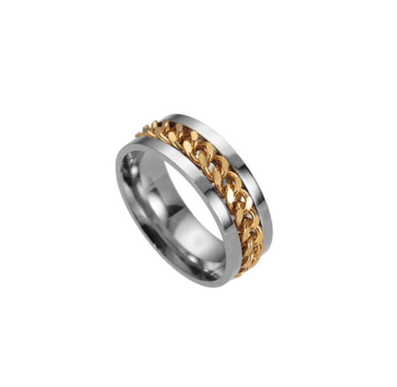 New High-end Boutique Stainless Steel Chain Punk Rock Style Rotatable Ring 3 Colors for Man