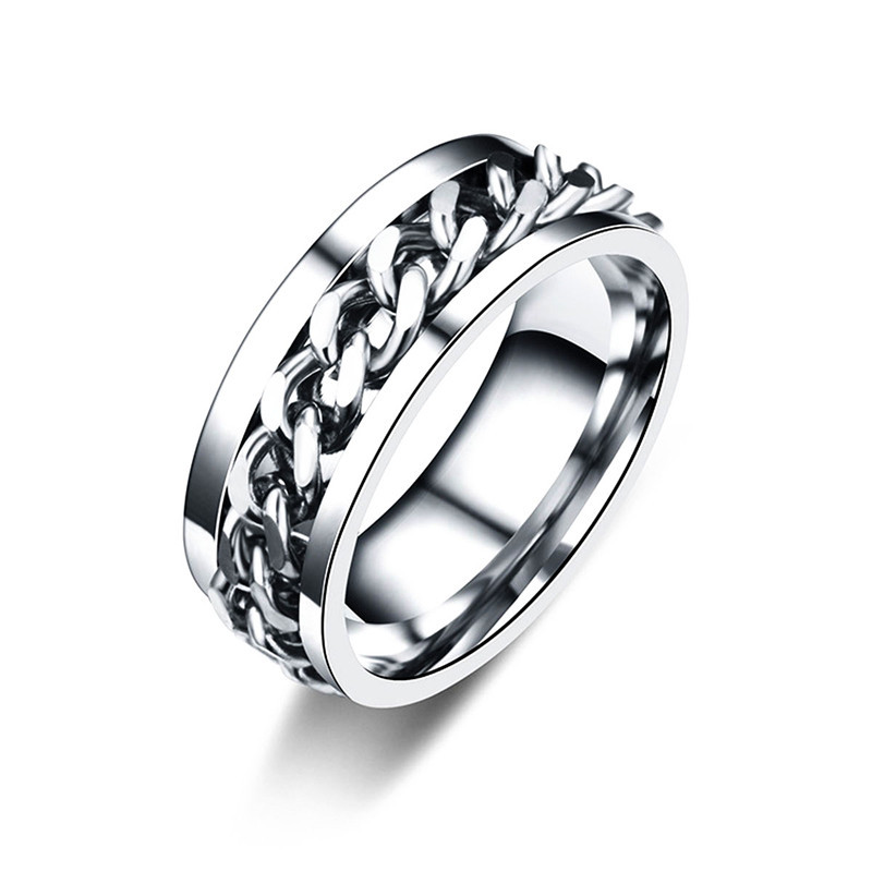 New High-end Boutique Stainless Steel Chain Punk Rock Style Rotatable Ring 3 Colors for Man