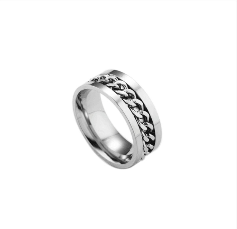 New High-end Boutique Stainless Steel Chain Punk Rock Style Rotatable Ring 3 Colors for Man