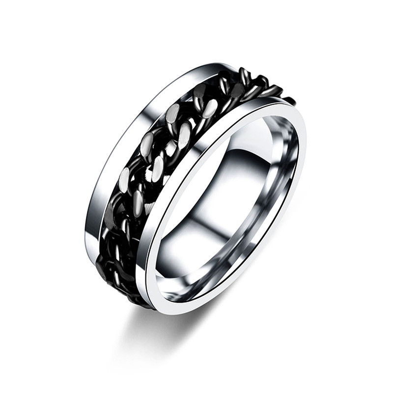 New High-end Boutique Stainless Steel Chain Punk Rock Style Rotatable Ring 3 Colors for Man