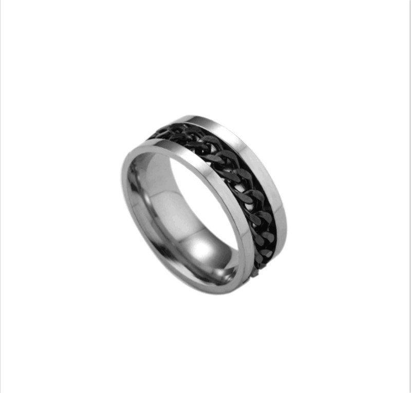 New High-end Boutique Stainless Steel Chain Punk Rock Style Rotatable Ring 3 Colors for Man