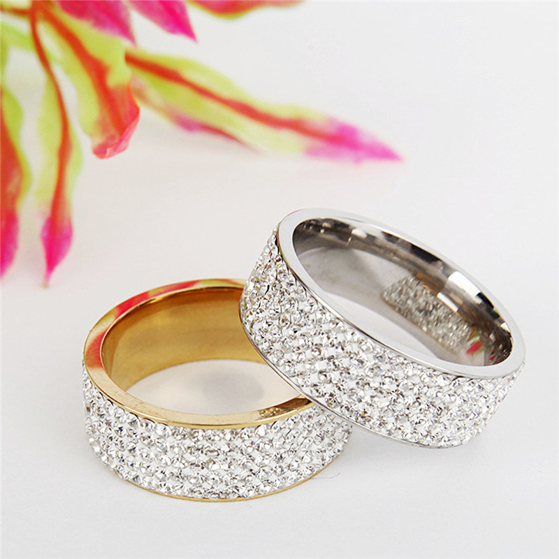 Stainless Steel Rhinestone Couple Ring Men Women Wedding Engagement Band Rings