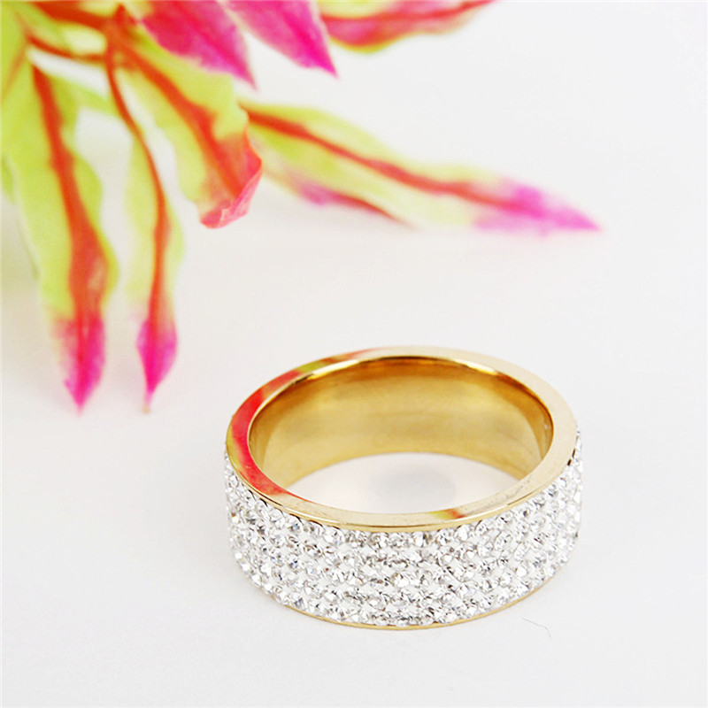 Stainless Steel Rhinestone Couple Ring Men Women Wedding Engagement Band Rings