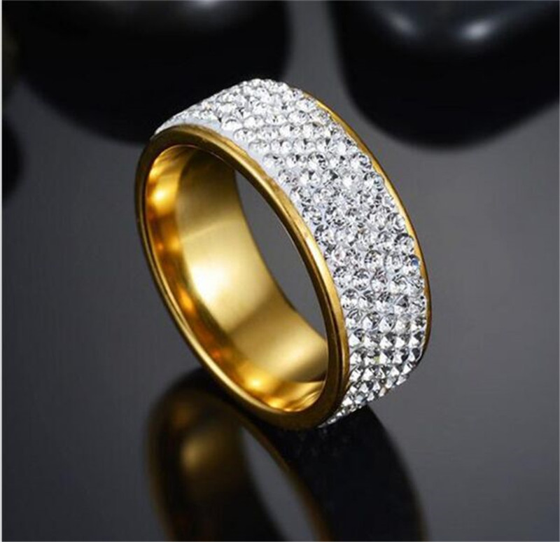 Stainless Steel Rhinestone Couple Ring Men Women Wedding Engagement Band Rings