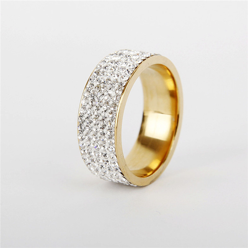 Stainless Steel Rhinestone Couple Ring Men Women Wedding Engagement Band Rings