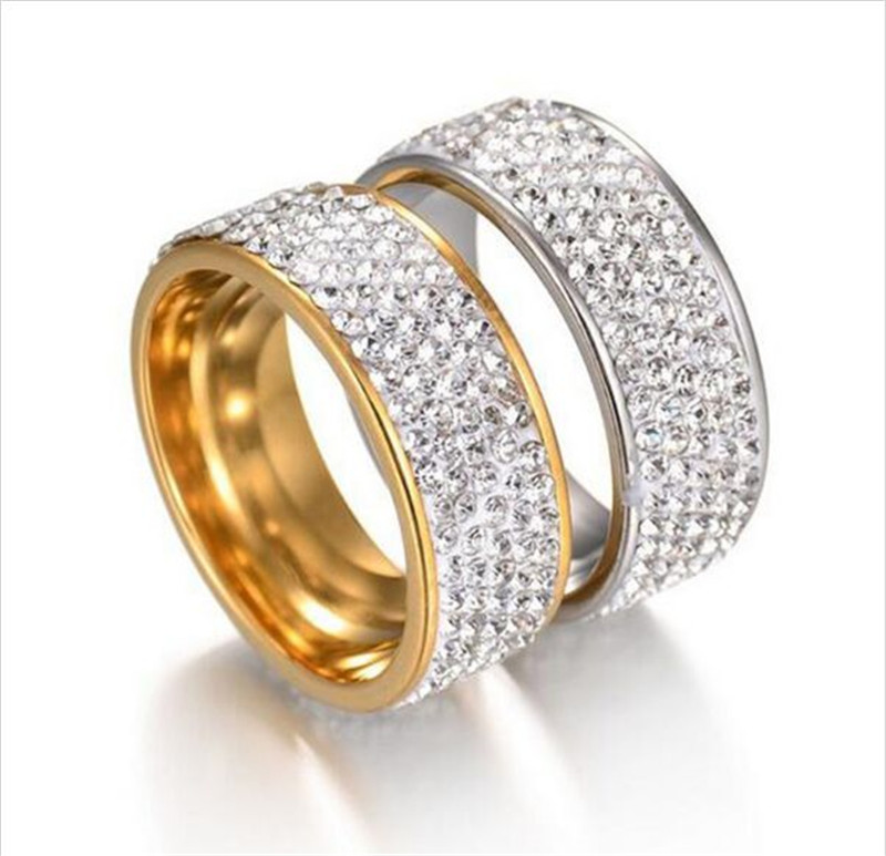 Stainless Steel Rhinestone Couple Ring Men Women Wedding Engagement Band Rings