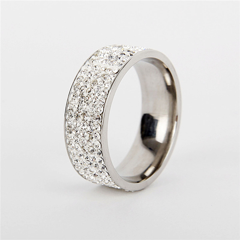 Stainless Steel Rhinestone Couple Ring Men Women Wedding Engagement Band Rings