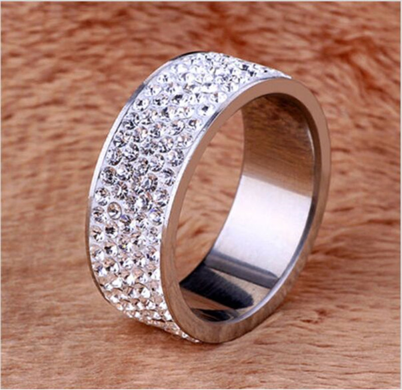 Stainless Steel Rhinestone Couple Ring Men Women Wedding Engagement Band Rings