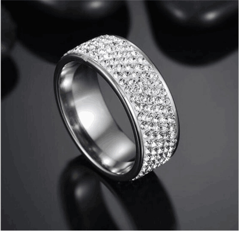 Stainless Steel Rhinestone Couple Ring Men Women Wedding Engagement Band Rings