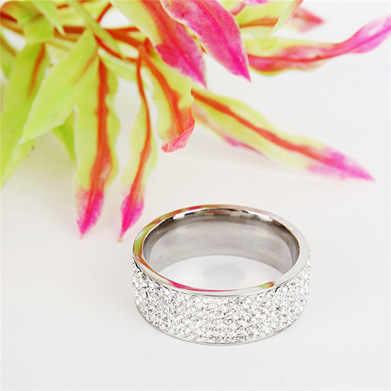 Stainless Steel Rhinestone Couple Ring Men Women Wedding Engagement Band Rings