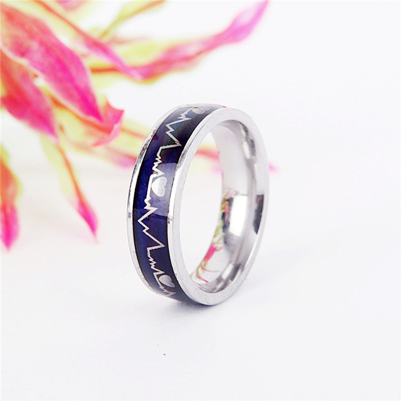 Fashion Titanium Change Color with Temperature Heartbeat Rings Promise Couple Engagement Rings