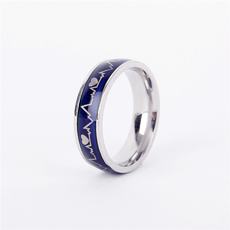 Fashion Titanium Change Color with Temperature Heartbeat Rings Promise Couple Engagement Rings