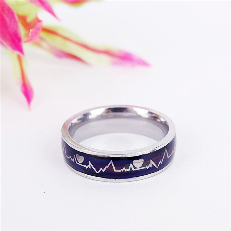 Fashion Titanium Change Color with Temperature Heartbeat Rings Promise Couple Engagement Rings